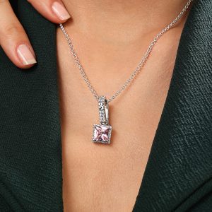 Princess Cut Pendant - Pink